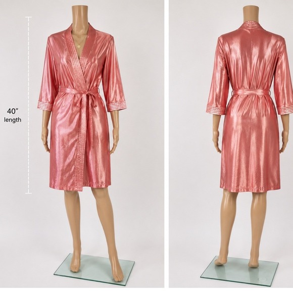 Vintage Other - Vintage Robe Women Medium Pink Satin Liquid Shiny Loungewear Made in USA